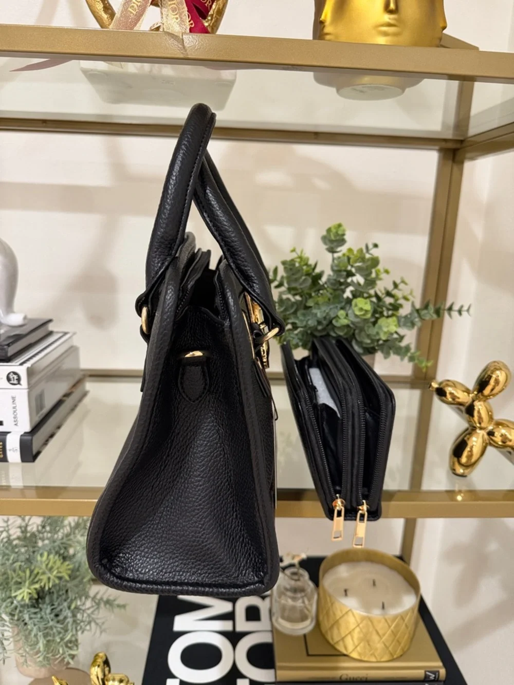 Black Satchel Handbag with Zip Wallet - Picture 10 of 13